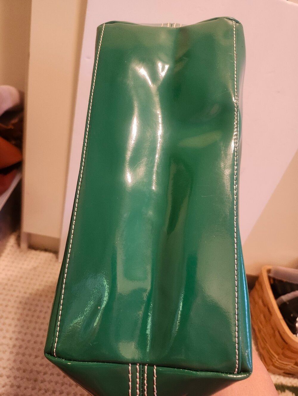 Lands' End Emerald Green Patent Leather Classic Tote Bag Retail $150 - Picture 6 of 8